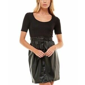 Ultra Flirt Fit & Flare Dress Size S Layered Look Faux Leather Black NWT  B77
